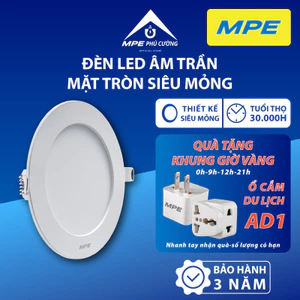 MPE - Đèn LED âm trần mặt tròn 3 màu siêu mỏng 7W Ø90 - 9W Ø90 - 9W Ø130 - 12W Ø150 MPE Phú Cường