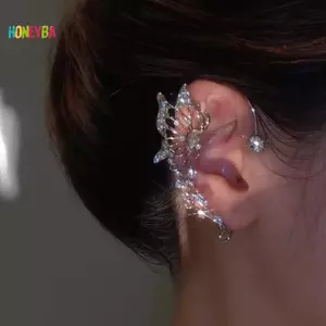 < Honeyba > Vòng đeo tai bướm pha lê lấp lánh thời trang không cần xỏ khuyên Bông tai Kẹp tai thanh lịch dành cho nữ Vòng đeo tai tinh tế Trang sức đám cưới đẹp