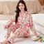 Bộ đồ ngủ hoa đỏ quý phái dành cho nữ Xuân thu Phong cách dài tay Homewear Người cao tuổi trung niên Mẹ Plus Size Cardi