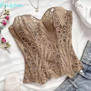 FUJIOU Ren Xương Cá Shapewear, Đồ Lót Hoa Rỗng Không Tay Cho Nữ, Áo Sơ Mi Đáy Slim Fit Tummy Control Shapers Ren-up Corset Nữ