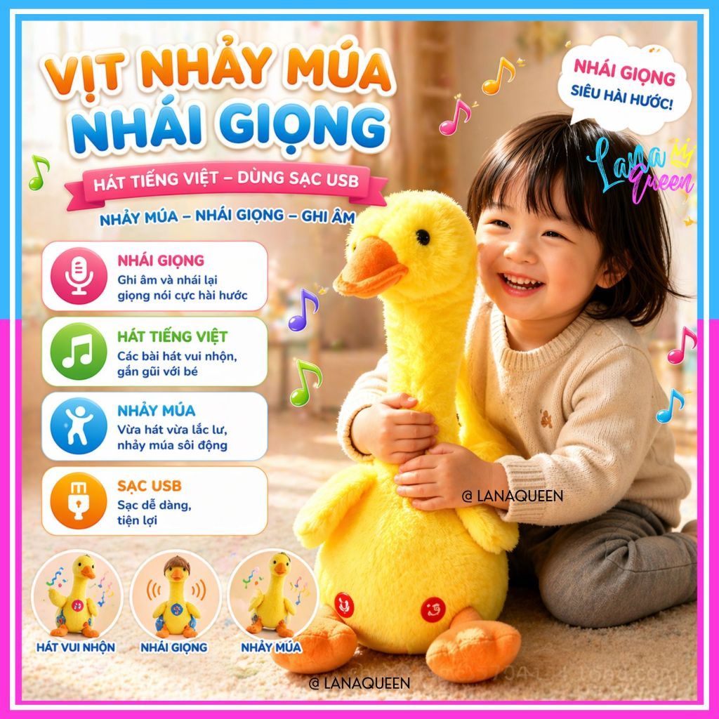 Đồ Chơi Vịt Nhồi Bông Biết Nhảy Múa Và Nhại Giọng Nói Chạy Dành Cho Trẻ Em, Xương Rồng Nhảy Múa Có Nhạc - Lana Queen