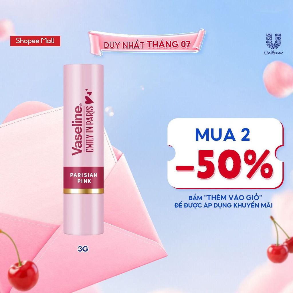 [Mua 2 giảm 50%] Son màu Hồng Vaseline Emily In Paris Parisian Pink Tinted Lip Balm 3g