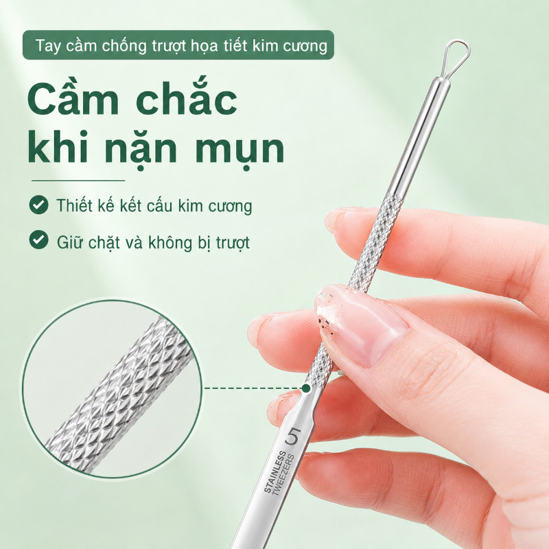 Nhíp Gắp Mụn Đầu Đen Chuyên Nghiệp – Bộ 3/8 Món Thép Không Gỉ, Làm Sạch Sâu, Nặn Mụn & Gắp Mụn Hiệu Quả, Không Đau