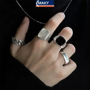 Bộ nhẫn đeo tay kim loại cổ điển MAKY dành cho nam Bộ 4 chiếc nhẫn xu hướng Hip Hop phong cách Punk VN
