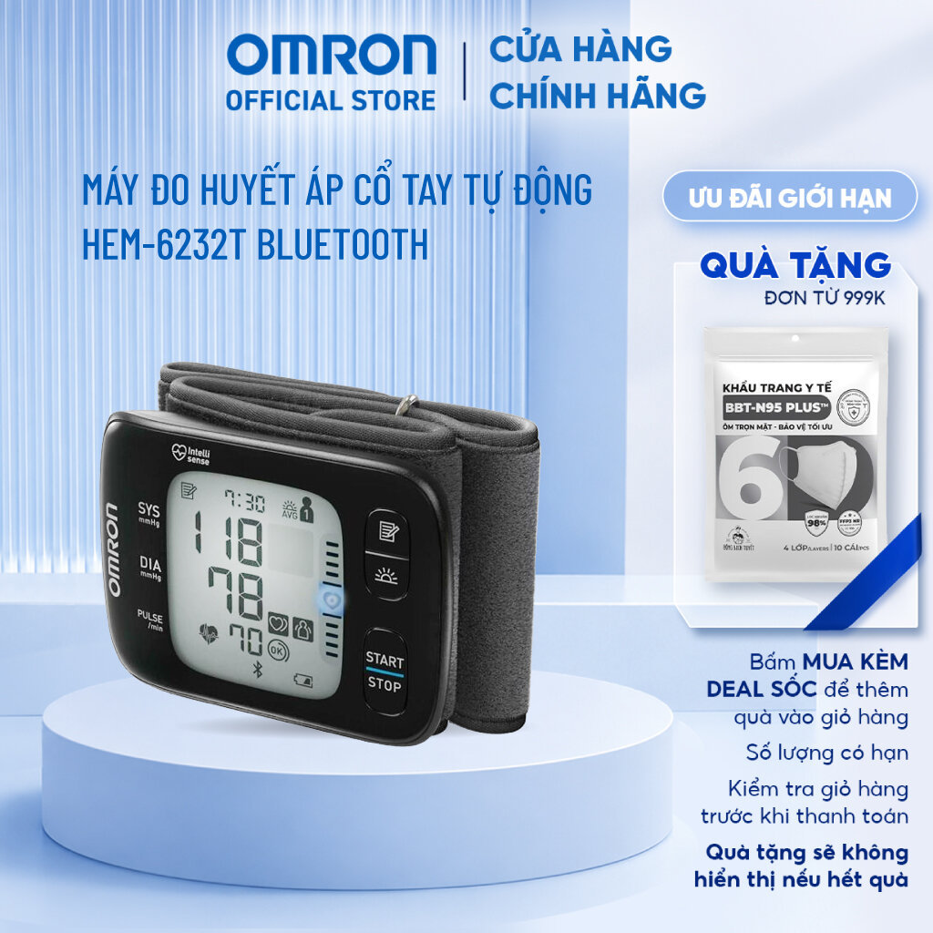Máy Đo Huyết Áp Cổ Tay Tự Động OMRON HEM-6232T Bluetooth