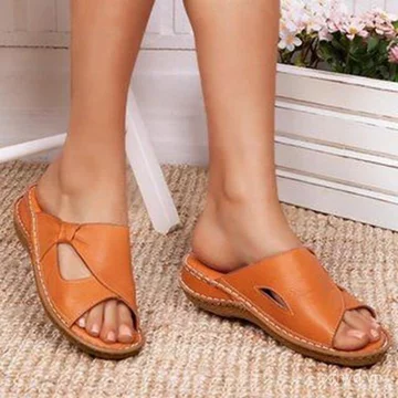 Ngoại Thương Size Lớn Dép Nữ Xuân Hè Phong Cách Mới Nêm Gót Bên Ngoài Mặc Retro Rỗng Dép Nữ Thoáng Khí Dép
