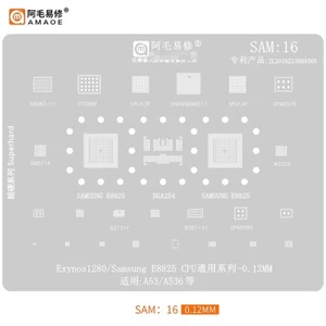 0.12MM Amaoe SAM1-22 BGA Reballing Stencil cho Samsung S21 S25 A53 / A536 A17 Note5 A520 A310 A9 J5 J4 J3 S8 + S8 NOTE10 S7 S6 S6 + S10 S10 + v.v.Tin Plant Net