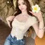 Áo thun ngắn tay ren cổ vuông phong cách mong muốn tinh khiết dành cho nữ Slim-Fit Slimmer Look xương cá ngắn hẹp