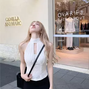 Áo yếm ren trắng kiểu Pháp dành cho nữ mùa hè Hot Girl Rỗng ren không tay