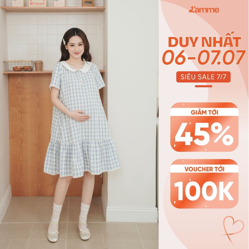 Váy bầu, đầm bầu Lena Dress kẻ thô đũi thấm hút mồ hôi phối chân váy đuôi cá thiết kế BY L'AMME