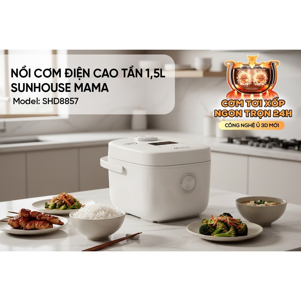 Nồi Cơm Điện Cao Tần 1,5L Sunhouse Mama SHD8857 - Bảo Hành 24 Tháng, Lòng Nồi Dạng Niêu Inox 304 | BigBuy360 - bigbuy360.vn