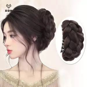 Bột chiên tổng hợp thanh lịch xoắn bóng tóc Bun Claw Clip Flower Bud Head Fluffy Dished Hair Ba Head Wig Bag [Mina]