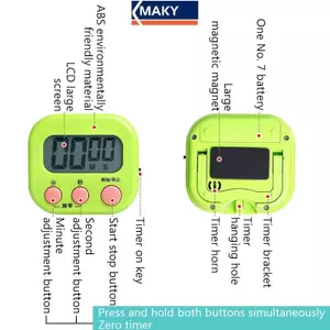 MAKY Hẹn giờ nhà bếp LCD từ tính Đồng hồ đếm ngược kỹ thuật số có chân đế Nấu ăn thực tế Nướng bánh Báo động thể thao Clo Nhắc nhở Dụng cụ VN