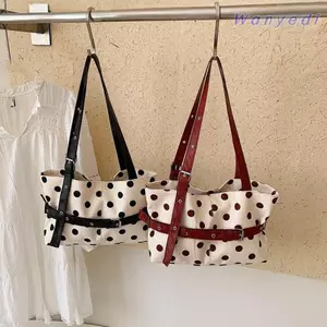 Túi Tote WANYEDI, Túi Xách Chấm Bi Khóa Thắt Lưng Phong Cách Hàn Quốc, Túi Đeo Vai Dung Tích Lớn Có Thể Điều Chỉnh Thời Trang Nữ