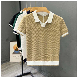 Mùa Hè Phong Cách Anh Cao Cấp Ve Áo Màu Sắc Tương Phản Dệt Kim Áo polo Nam Thanh Niên Retro Ruya Thời Trang Nam Áo Thun WLUB