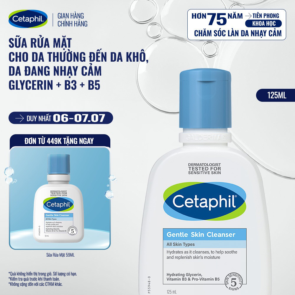 Sữa rửa mặt dịu lành cho da nhạy cảm CETAPHIL GENTLE SKIN CLEANSER 125ML