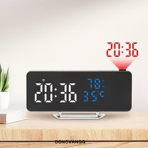 Đồng hồ báo thức kỹ thuật số DONOVANQQ, Đồng hồ báo thức chiếu đa chức năng tiện lợi, Đồng hồ hiển thị nhiệt độ hiện đại Đồng hồ LED hiển thị độ ẩm tại nhà