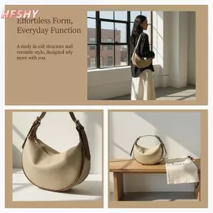 HFSHY Túi đeo chéo hình lưỡi liềm bằng da mềm thời trang Túi đeo vai Hobo thông thường có dây đeo có thể điều chỉnh sang trọng cho du lịch hàng ngày VN