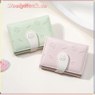WOOLYNOOK Ví nhỏ ngắn dễ thương, Túi ID bé gái PU Kitten Ví in hình mèo con, Hộp đựng thẻ sinh viên Túi đựng tiền nữ thời trang