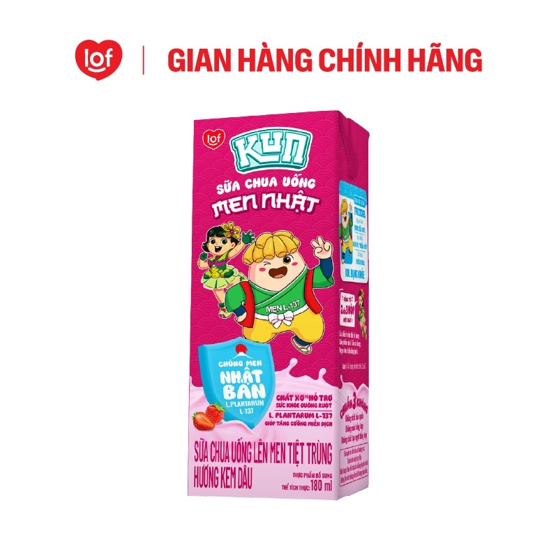 Sữa chua uống KUN vị kem dâu thùng 48 hộp x 180ml (Có thể nhận bao bì cũ/mới)