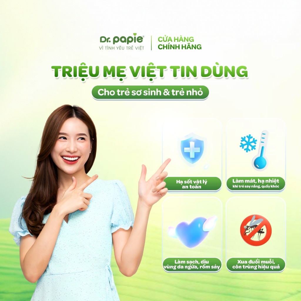 Combo 2 Khăn Hạ Sốt Bé Sơ Sinh Chiết Xuất Thảo Dược Giảm Sốt Chuẩn Nhi Khoa Ngăn Ngừa Co Giật Dr.Papie 0+ (25 khăn/hộp)