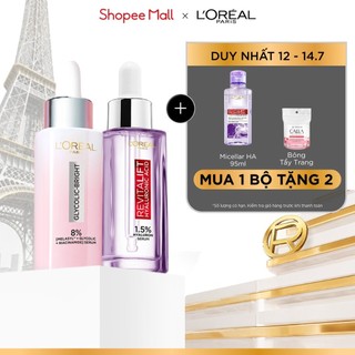 Bộ 2 Serum siêu cấp ẩm Hyaluronic Acid 1.5% 30ml & Glycolic Melasyl 8% dưỡng sáng da, mờ thâm mụn nám Loreal Paris