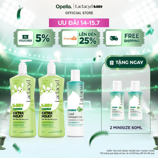 Bộ 2 Chai Sữa Tắm Gội Trẻ Em Lactacyd Baby Extra Milky Size Jumbo 800ml + Chai DDVS Phụ Nữ Lactacyd Cool Sensation 250ml