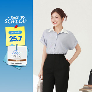 Áo Sơ Mi Nữ GUMAC Áo Kiểu Công Sở Kẻ Sọc Xanh Tay Ngắn Chất Cotton Thiết Kế Phối Cổ Trẻ Trung LAF0322