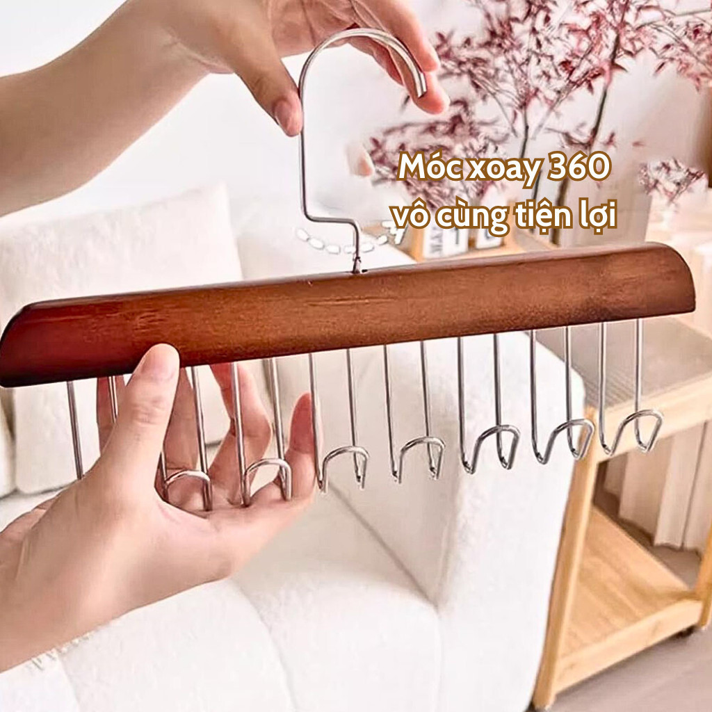 Móc Treo Gỗ Đa Năng 8 Móc Xoay 360 Độ - Tiết Kiệm Diện Tích, Treo Cà Vạt, Thắt Lưng, Phụ Kiện | BigBuy360 - bigbuy360.vn