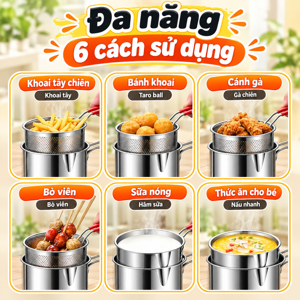 Nồi Chiên Ngập Dầu 1200ml Inox 304 Có Rổ Vớt, Nồi Chiên Sâu Dùng Cho Gia Đình | BigBuy360 - bigbuy360.vn