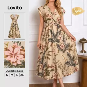 (New Arrival) Lovito Đầm nữ mùa xuân/hè có thắt lưng khóa kéo họa tiết thanh lịch DRB38BR174