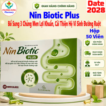 Men Vi Sinh Nin Biotic Plus Bổ Sung 3 Chủng Men Lợi Khuẩn, Cải Thiện Hệ Vi Sinh Đường Ruột- Hộp 50v