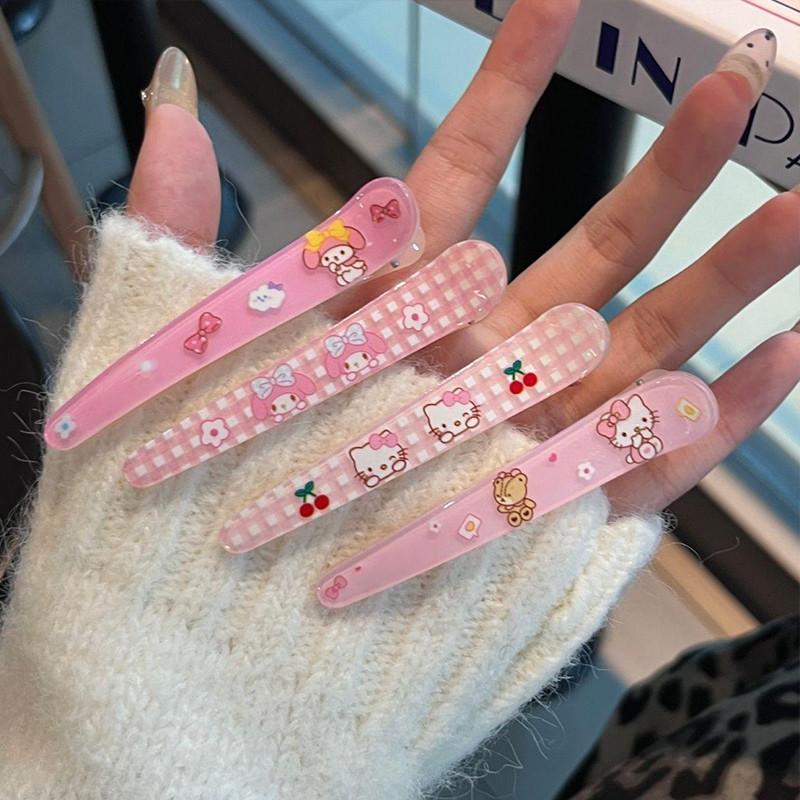 [AM] Kẹp mỏ vịt Sanrio kẻ sọc dễ thương Mũ đội đầu ngọt ngào Hoạt hình Cô gái Trái tim Đa năng Nổ Clip