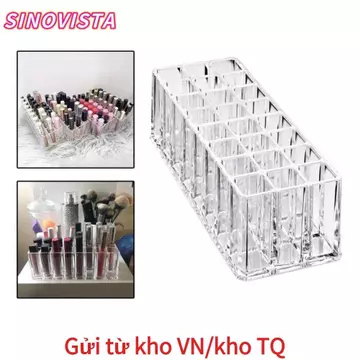 Hộp đựng son môi SINOVISTA, Hộp bóng để bàn 24 khe Acrylic, Giá đỡ mỹ phẩm làm móng cho bàn chải trang điểm Bút chì kẻ mày Son bóng Hộp đựng nước hoa