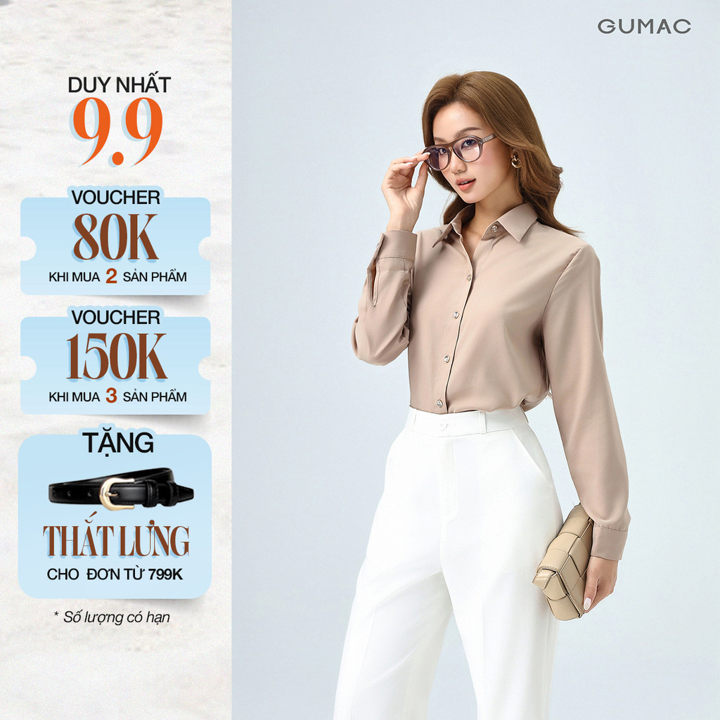 Áo Sơ Mi Nữ Tay Dài GUMAC Áo Kiểu Công Sở Lụa Mango Trơn Basic Mềm Mát Cao Cấp BAE00001 - 6211