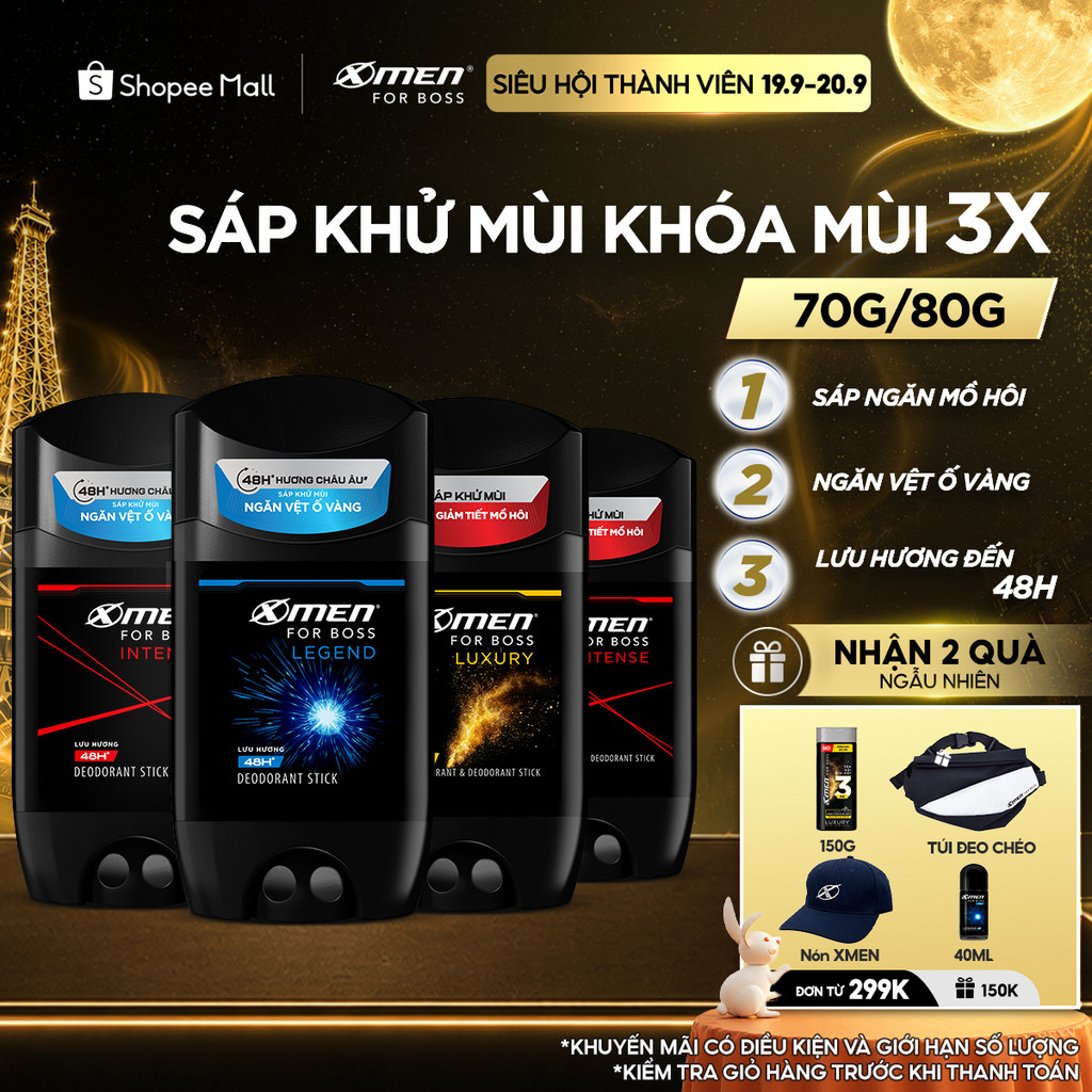 [MỚI] Sáp khử mùi XMen for Boss 70g/80g - Sáp thơm Châu Âu, ngăn tiết mồ hôi (sáp trắng), ngăn vệt ố vàng (sáp xanh)
