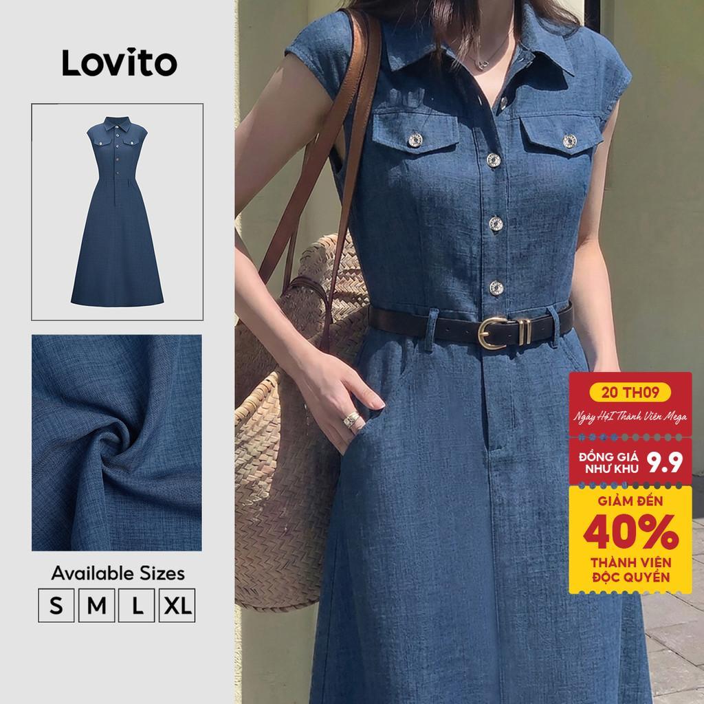 Lovito Váy liền thường ngày có túi khóa kim loại túi giả màu xanh dương mùa xuân/hè dành cho nữ (không Kèm Thắt Lưng) DRK8BR077