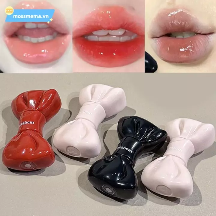 MOSSMEMA Bowknot Lip Tint, Họa Tiết Nước Nơ Ống Thạch Gương Son Bóng, Ngọt Ngào Lâu Dài Dưỡng Ẩm Không Dính Son Môi Chất Lỏng Trang Điểm Môi Môi