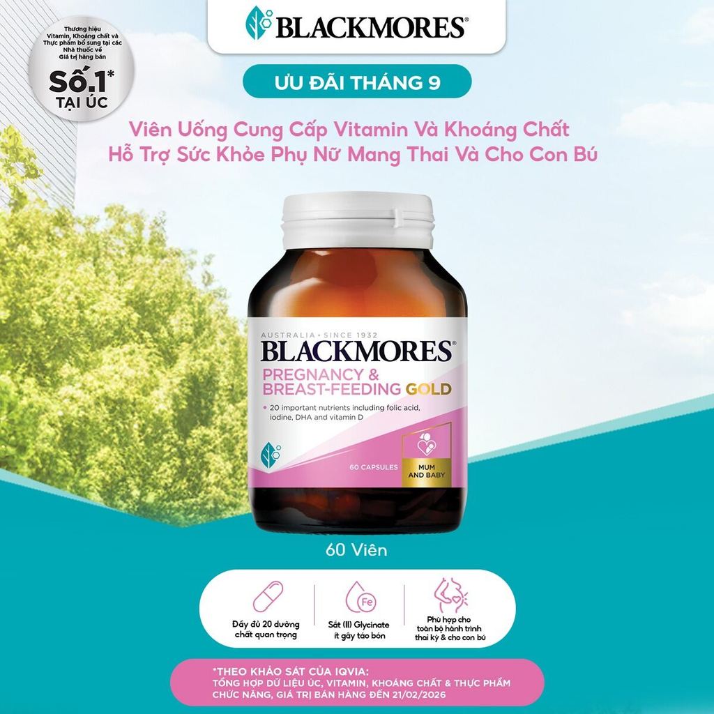Vitamin Tổng Hợp Cho Bà Bầu và Mẹ Cho Con Bú Blackmores Pregnancy & Breast-Feeding Gold Lọ 60 Viên