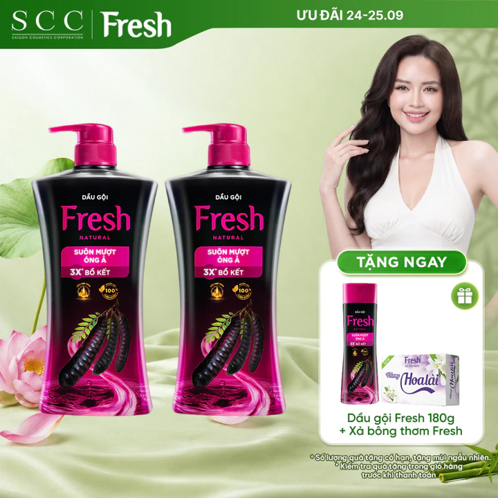 Combo 2 Dầu Gội FRESH Thiên Nhiên Chiết Xuất Bồ Kết Suôn Mượt Óng Ả 650g/chai