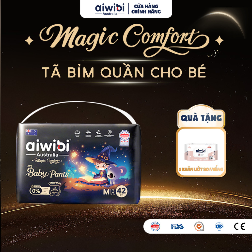 Tã/Bỉm Quần Siêu Cao Cấp Aiwibi Magic Comfort Cho Bé, Thấm Hút, Chống Tràn Tối Đa - Gói Lớn