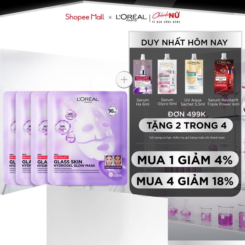 Mặt nạ thạch Glass Skin Hydrogel Glow cấp ẩm sâu, da căng mịn mướt, hiệu ứng chỉ sau 90 phút L'Oreal Paris