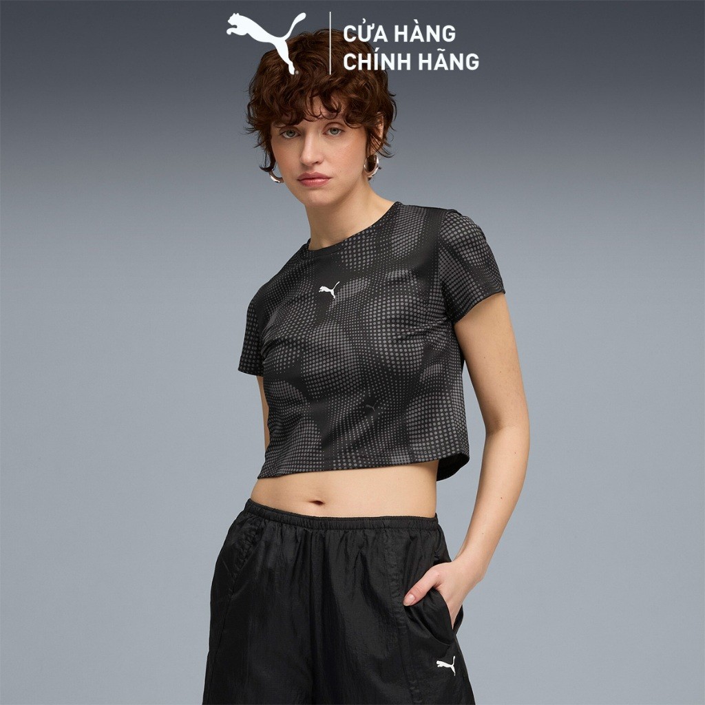 Áo Thun Thời Trang PUMA Nữ DARE TO AOP Baby Tee Black Màu Đen