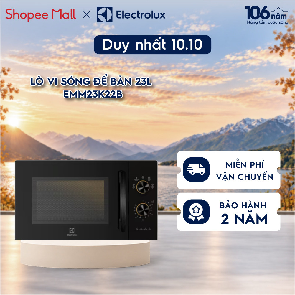 Lò vi sóng 23L Electrolux EMM23K22B 800w - 5 chương trình nấu, rã đông, hâm nóng nhanh