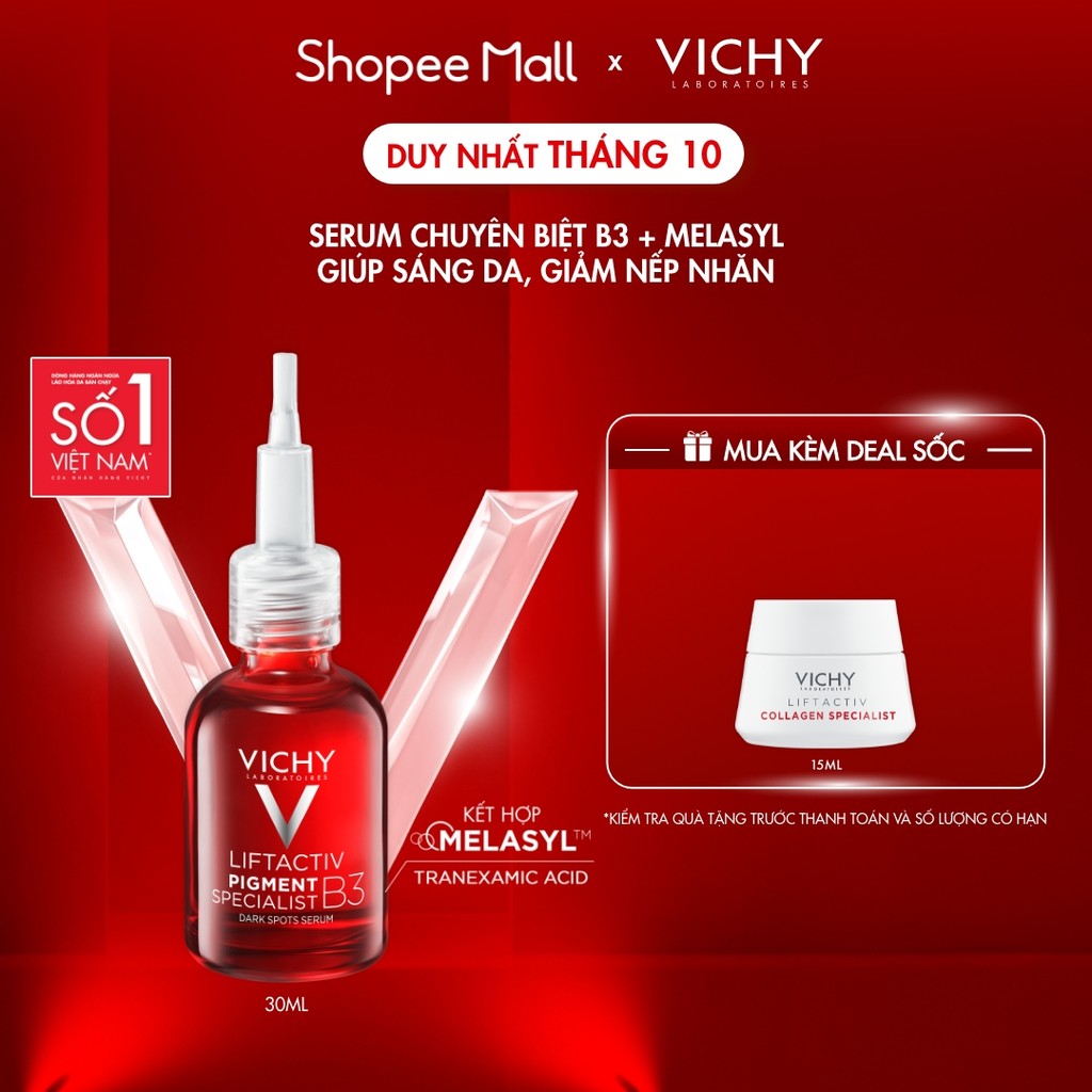 [Thế hệ mới] Serum Vichy B3 sáng da +98% sau 2 tuần nhờ Melasyl + Tranexamic Acid, giảm đốm nâu thâm nám toàn diện, 30ml