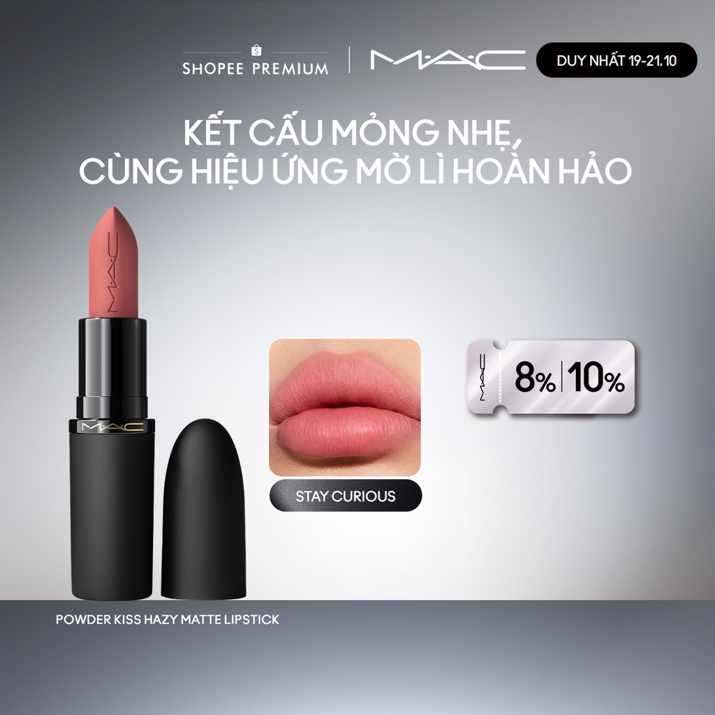 Son thỏi MAC Powder Kiss Hazy Matte Lipstick | Bền màu, ẩm mịn suốt 10H