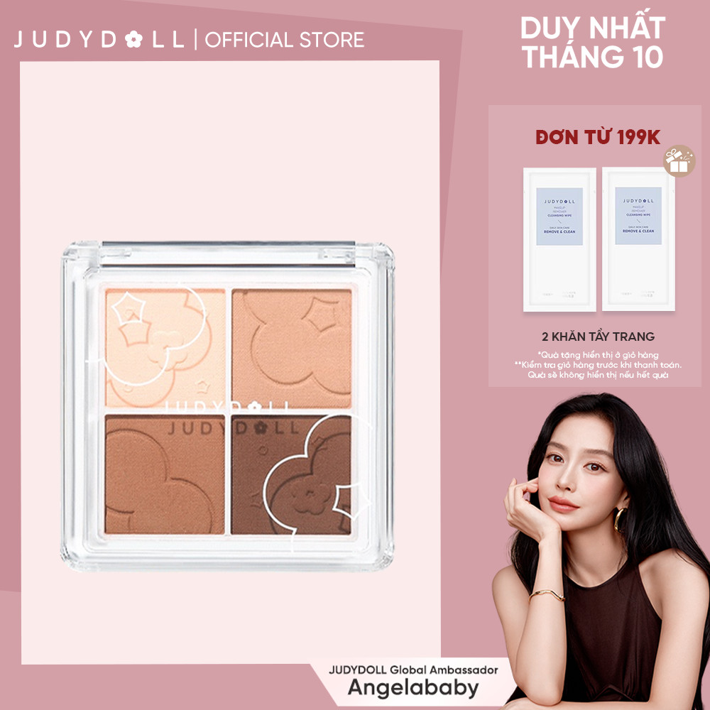 Phấn Mắt 4 Ô JUDYDOLL 4 Shades Eyeshadow Nhũ Lấp Lánh Kèm Màu Lì Dễ Tán Lên Màu Chuẩn Bền Màu Lâu Trôi 5.3g