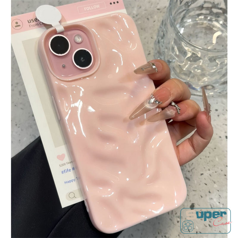 Ốp Lưng Tương Thích Cho IPhone 11 13 16 15 12 14 Pro Max 14 15 12 16 13 Pro 7Plus 16 14 7 15 8 Plus SE 2020 Thời Trang Đơn Giản Macaron Wave Ruffle Water Silicone Glossy Soft Cover
