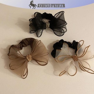 Onetimingfine Phong Cách Hàn Quốc Lưới Kim Cương Giả Nơ Dây Tóc Co Giãn Scrunchies Đuôi Ngựa Giá Đỡ Dây Buộc Tóc Cho Nữ Thời Trang Đơn Giản Phụ Kiện Tóc VN