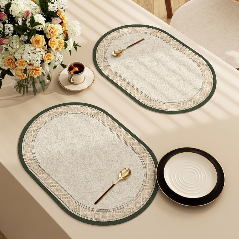 Mỹ Hình Bầu Dục Placemat Cách Nhiệt Chống Thấm Nước Dầu Dùng Một Lần Da Phương Tây Placemat Hộ Gia Đình Bộ Đồ Ăn Đĩa Ăn Thảm Bát Thảm